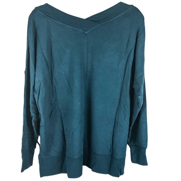 Peach Saco Pullover Marine Blue V Neck Soft Athletic Off Shoulder Sz. S NEW - Picture 4 of 12